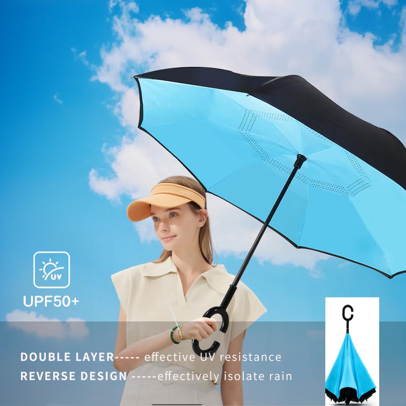 SIEPASA Spar. Saa Double Layer Inverted Umbrella with C-Shaped Handle, Anti-UV Waterproof Windproof Straight Umbrella for Car Rain Outdoor Use - Image 3